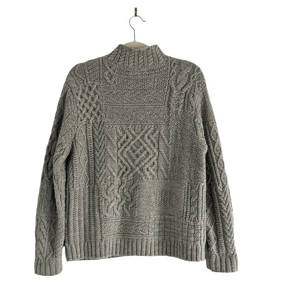 Ralph Lauren Hand Knit 100% Wool Fisherman Sweater Aran Knit Grey Petit Medium - Picture 4 of 11